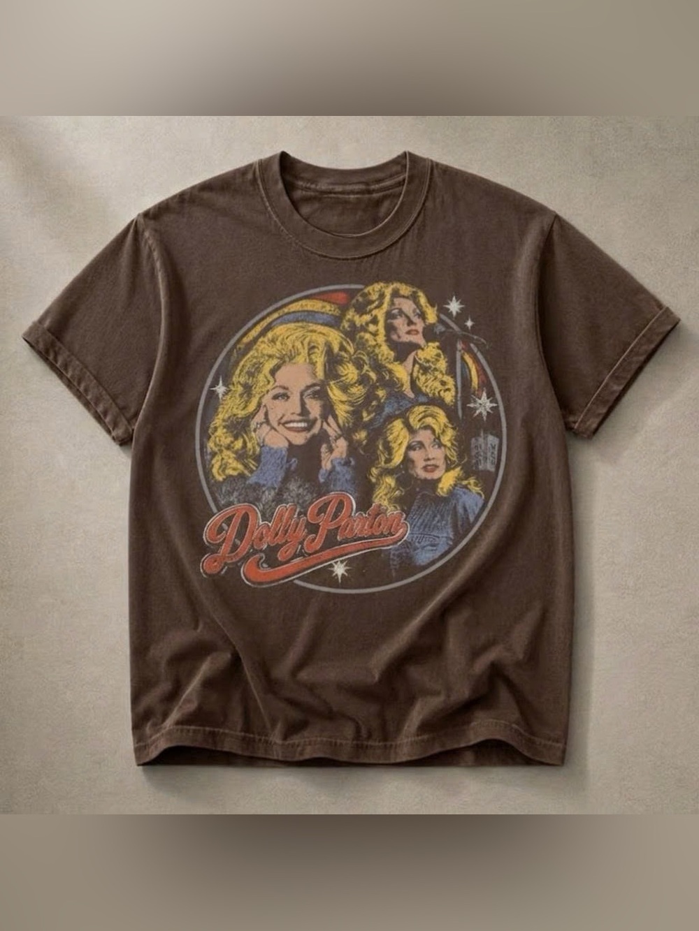 Vintage 80s Brown Dolly Parton Music Country Graphic Tee